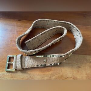 Brown Italian leather belt with gold studs and stars